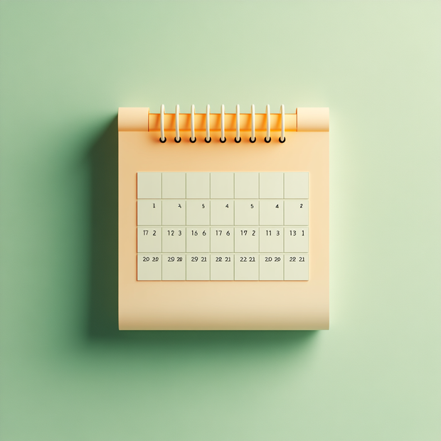 Beige spiral-bound calendar on a light green background