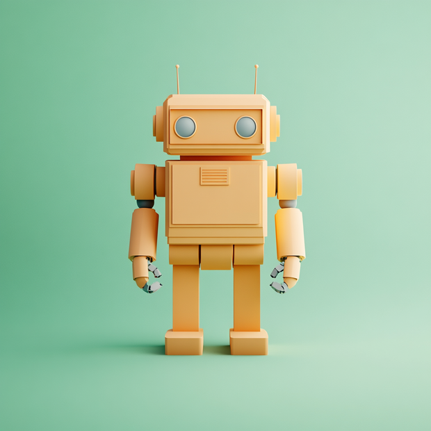 Vintage-style robot toy on a solid green background