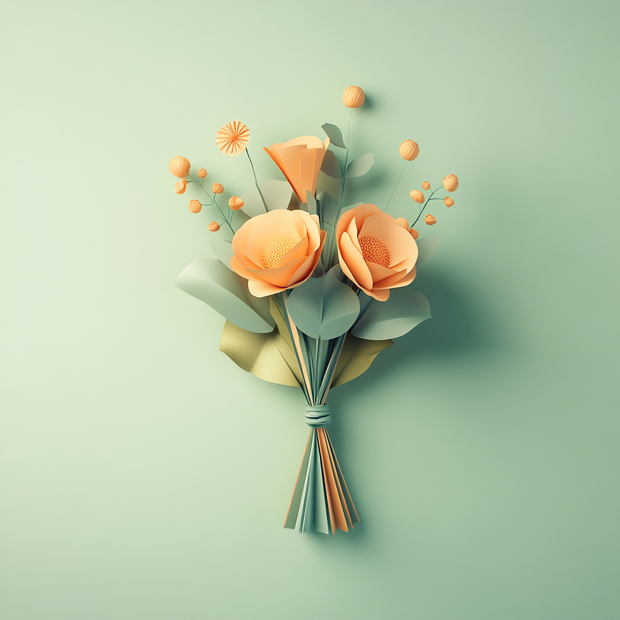 Bouquet of peach-colored flowers on a light green background