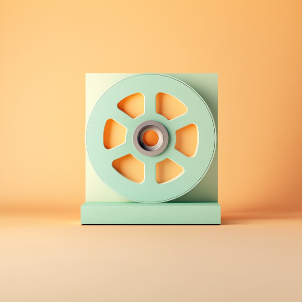 Pastel green wheel-like object on a matching stand against a gradient background