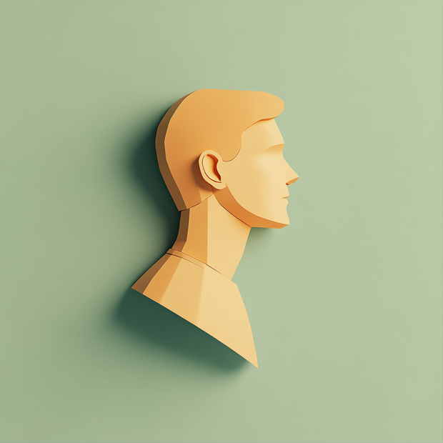 3D model of a man's head on a light green background