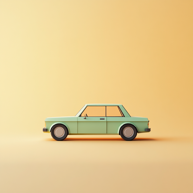 Green toy car on a beige background