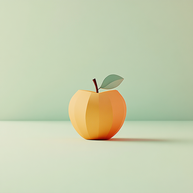 Yellow apple with a green leaf on a light green background