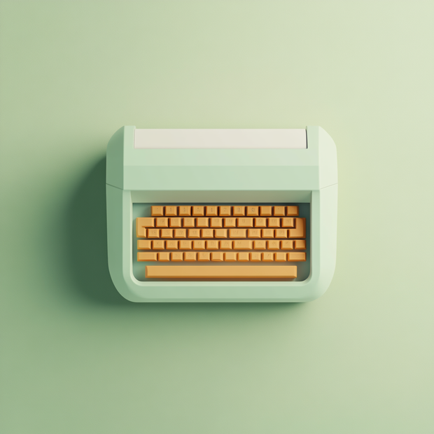 Small keyboard with mint green frame and wooden keys on a light green background