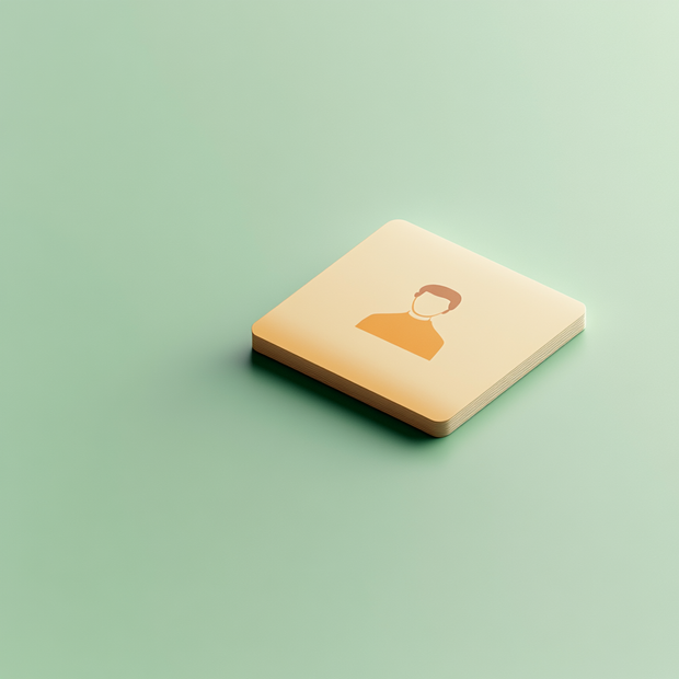 Square beige coaster with a person icon on a light green background